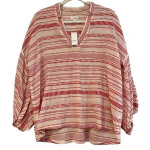 NWT Lou & Grey Red Vastra Dobby Stripe Pullover V-neck Tunic Small